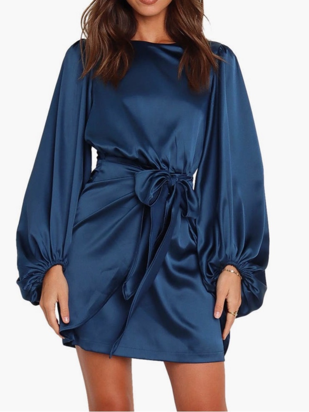 Petal & Pup Opal Tie Waist long sleeve satin mini dress